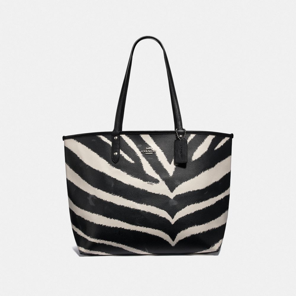 COACH F37874 REVERSIBLE CITY TOTE WITH ZEBRA PRINT BLACK-CHALK/BLACK/SILVER