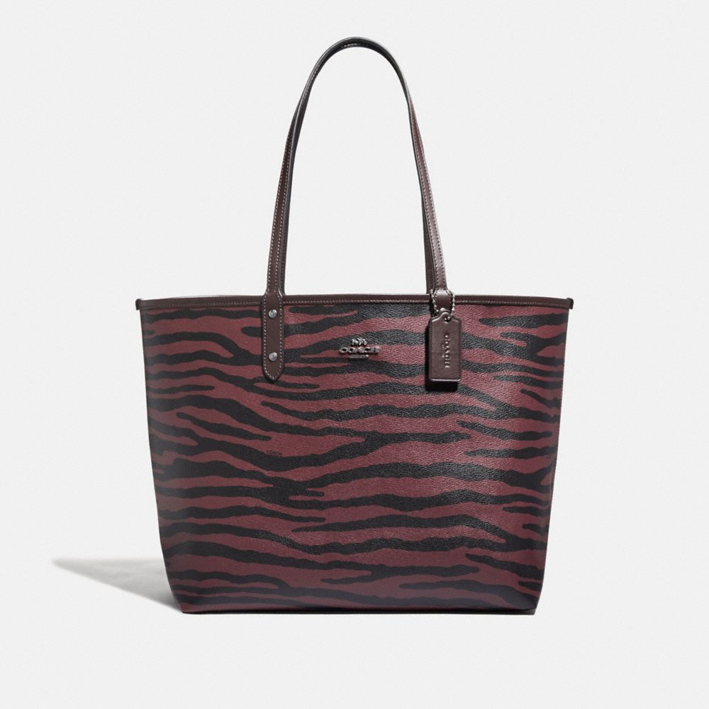 REVERSIBLE CITY TOTE WITH TIGER PRINT - COACH F37876 - DARK RED/OXBLOOD/BLACK ANTIQUE NICKEL