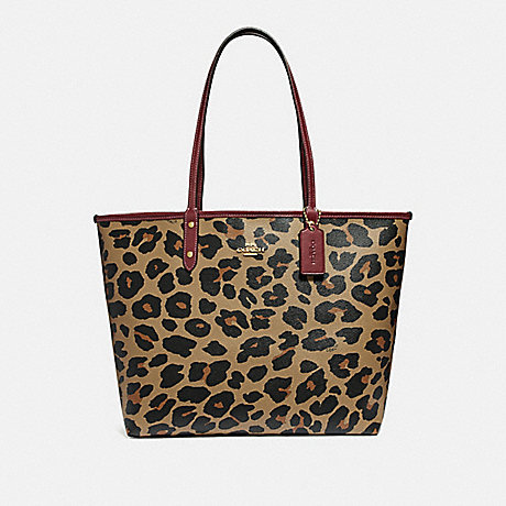 COACH F37877 REVERSIBLE CITY TOTE WITH LEOPARD PRINT NATURAL/WINE/LIGHT GOLD