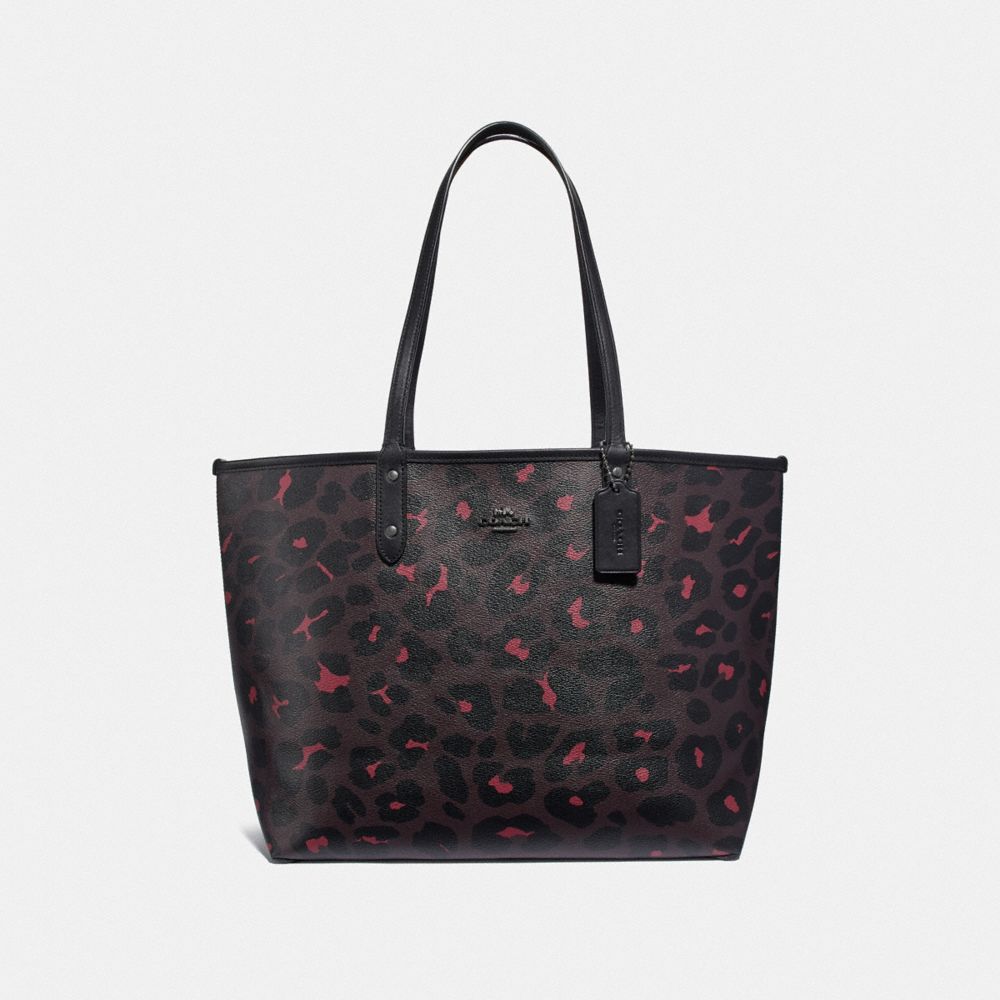 COACH F37877 REVERSIBLE CITY TOTE WITH LEOPARD PRINT OXBLOOD/BLACK/BLACK ANTIQUE NICKEL