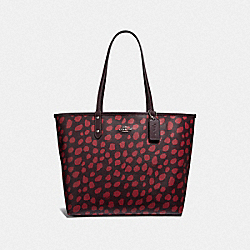 COACH F37878 Reversible City Tote With Deer Spot Print RASPBERRY/RASPBERRY/SILVER