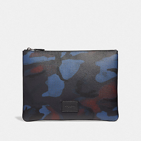 COACH LARGE POUCH WITH HALFTONE CAMO PRINT - BLUE MULTI/BLACK ANTIQUE NICKEL - F37881