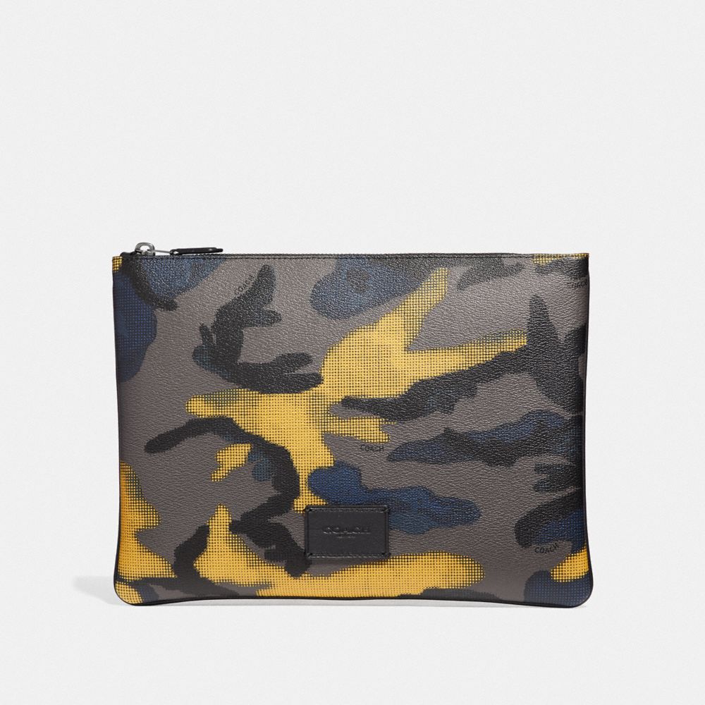 LARGE POUCH WITH HALFTONE CAMO PRINT - F37881 - GREY MULTI/BLACK ANTIQUE NICKEL