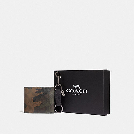 COACH BOXED 3-IN-1 WALLET GIFT SET IN SIGNATURE CANVAS WITH HALFTONE CAMO PRINT - GREEN MULTI/BLACK ANTIQUE NICKEL - F37884