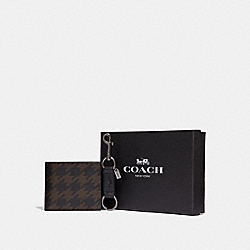COACH F37885 - BOXED COMPACT ID WALLET GIFT SET WITH HOUNDSTOOTH PRINT GREY MULTI/BLACK ANTIQUE NICKEL