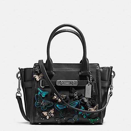 COACH f37912 COACH SWAGGER 21 CARRYALL WITH BUTTERFLY APPLIQUE IN GLOVETANNED LEATHER DARK GUNMETAL/BLACK MULTI