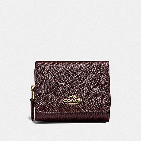 COACH F37968 SMALL TRIFOLD WALLET METALLIC-CURRANT/OXBLOOD-1/LIGHT-GOLD