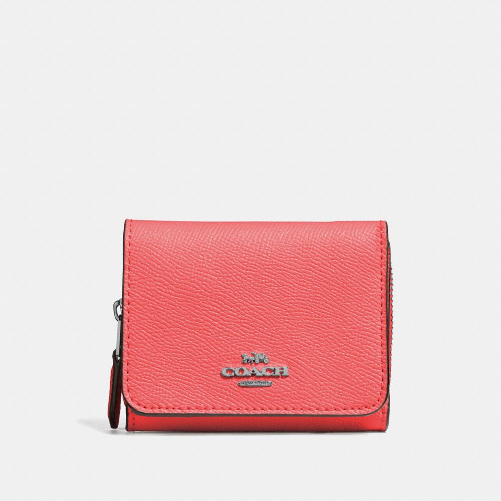 COACH SMALL TRIFOLD WALLET - CORAL/SILVER - F37968