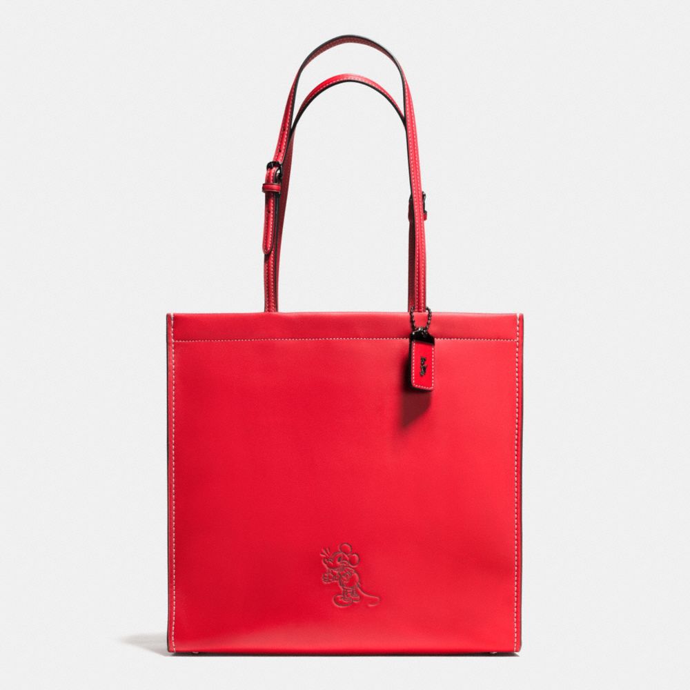 MICKEY SKINNY TOTE IN GLOVETANNED LEATHER - f37981 - DARK GUNMETAL/1941 RED