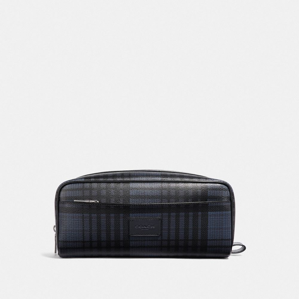 COACH F37988 - DOPP KIT WITH TWILL PLAID PRINT MIDNIGHT NAVY MULTI/BLACK ANTIQUE NICKEL