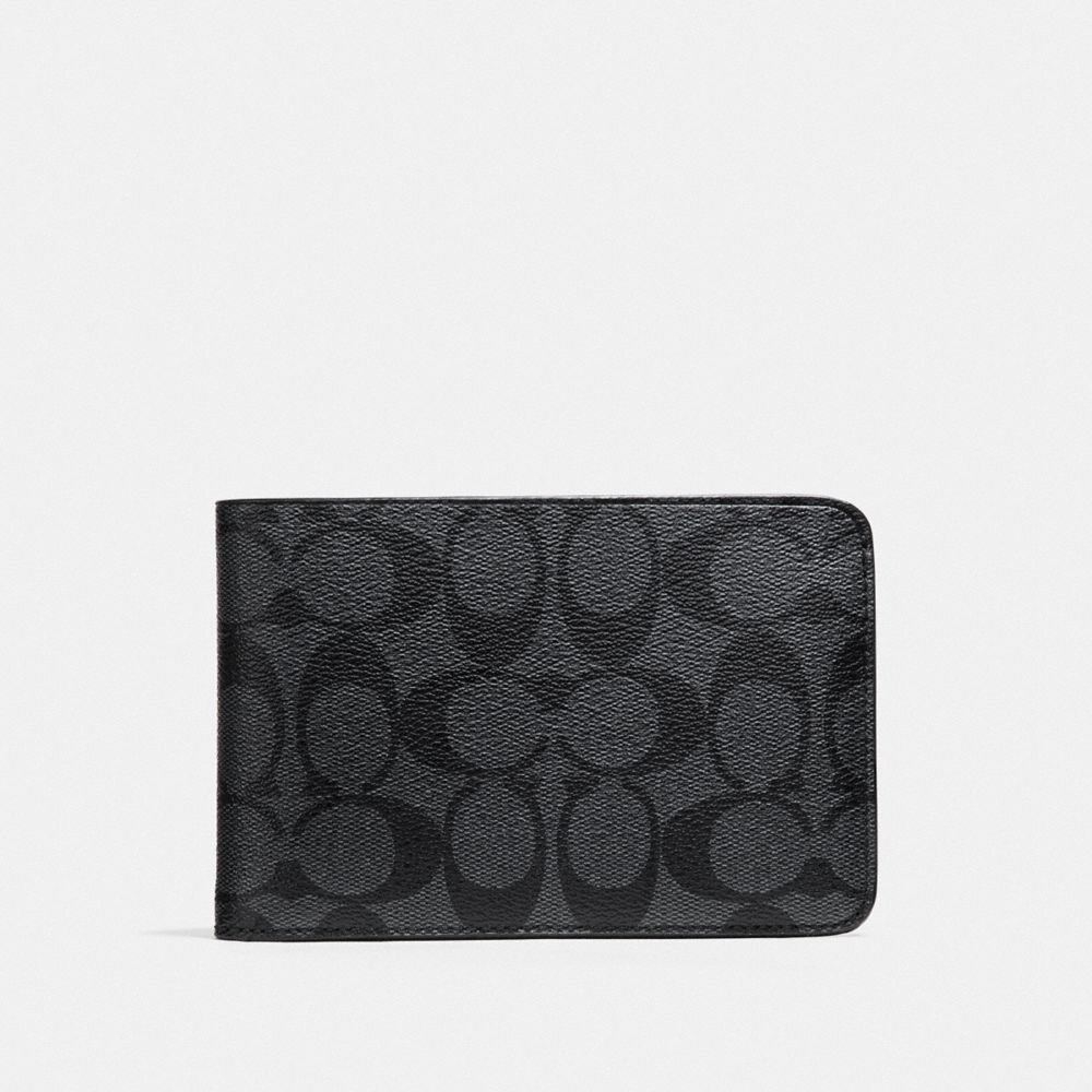 COACH F37990 - SLIM TRAVEL WALLET IN SIGNATURE CANVAS CHARCOAL/BLACK/BLACK ANTIQUE NICKEL