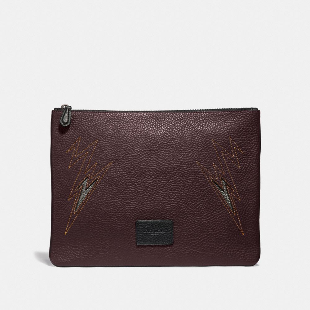 COACH F37991 LARGE POUCH WITH CUT OUT OXBLOOD/BLACK-ANTIQUE-NICKEL