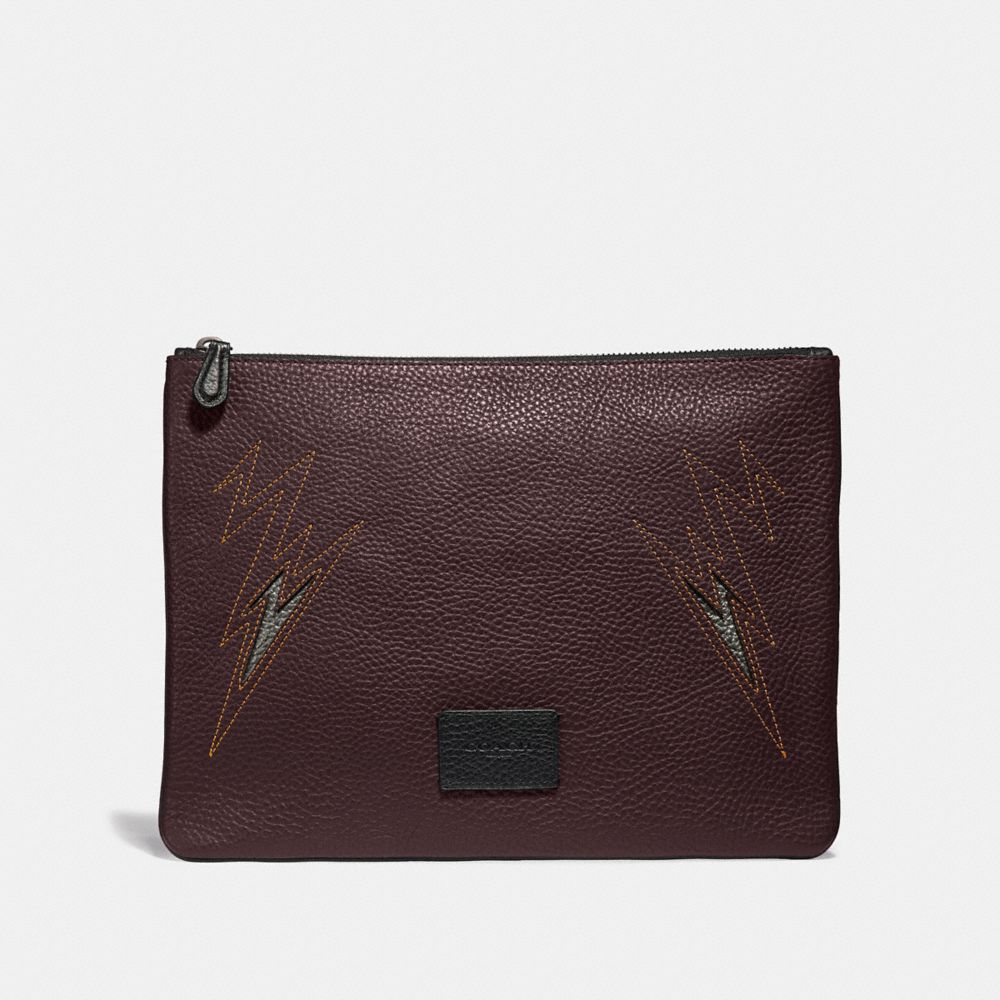 COACH F37991 LARGE POUCH WITH CUT OUT OXBLOOD/BLACK ANTIQUE NICKEL