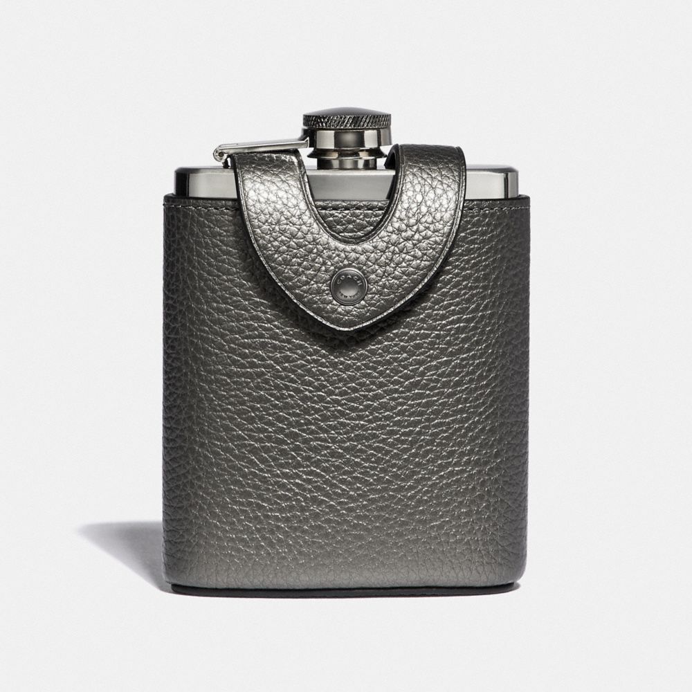 FLASK WITH BASEBALL STITCH - METALLIC GUNMETAL/BLACK ANTIQUE NICKEL - COACH F38012