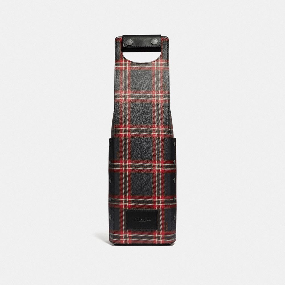 WINE CARRIER WITH SCRIPT PLAID PRINT - F38014 - MIDNIGHT NAVY MULTI/BLACK ANTIQUE NICKEL