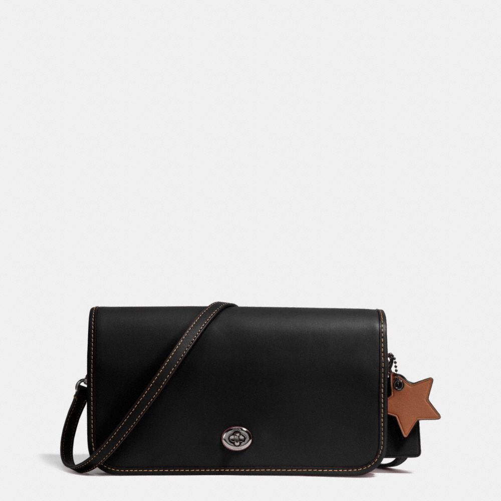 TURNLOCK CROSSBODY IN GLOVETANNED LEATHER - f38015 - DARK GUNMETAL/BLACK/SADDLE