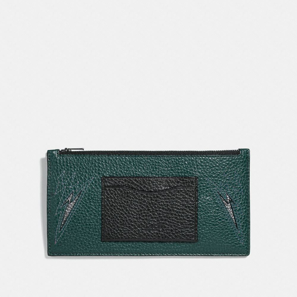 COACH ZIP PHONE WALLET WITH CUT OUTS - FOREST/BLACK ANTIQUE NICKEL - F38020