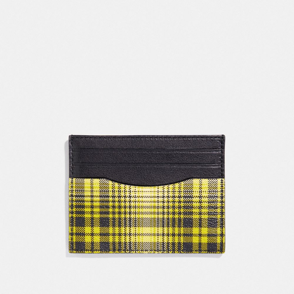 SLIM ID CARD CASE WITH SOFT PLAID PRINT - NEON YELLOW MULTI/BLACK ANTIQUE NICKEL - COACH F38025