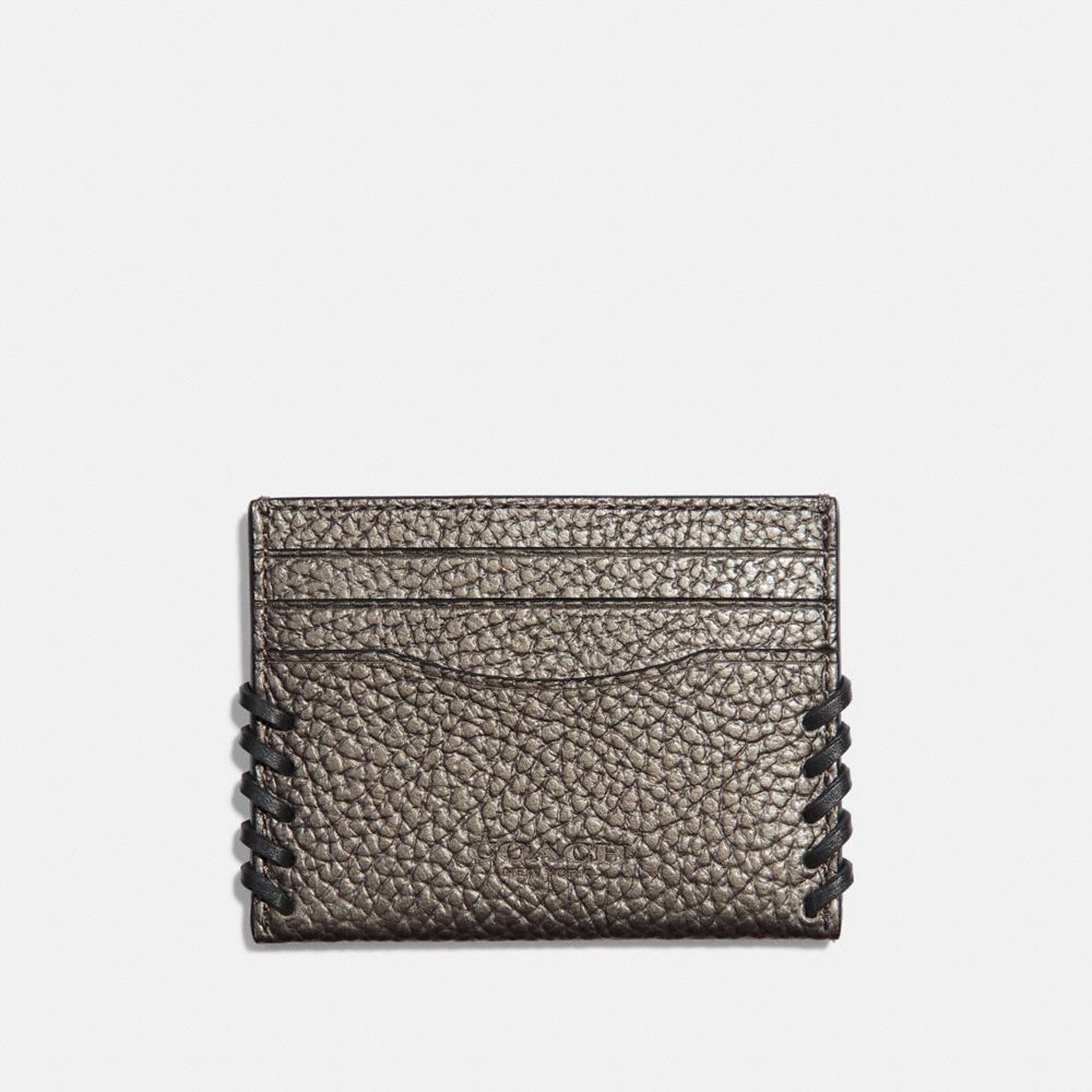 COACH F38028 SLIM CARD CASE WITH BASEBALL STITCH METALLIC-GUNMETAL/BLACK-ANTIQUE-NICKEL