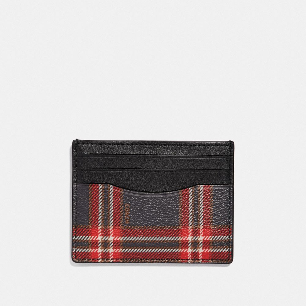 COACH F38029 SLIM ID CARD CASE WITH SCRIPT PLAID PRINT MIDNIGHT-NAVY-MULTI/BLACK-ANTIQUE-NICKEL