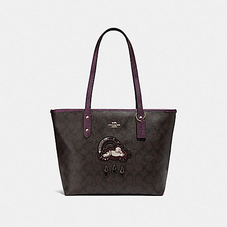 COACH F38060 CITY ZIP TOTE IN SIGNATURE CANVAS WITH GLITTER PATCH BROWN/METALLIC-RASPBERRY-MULTI/LIGHT-GOLD