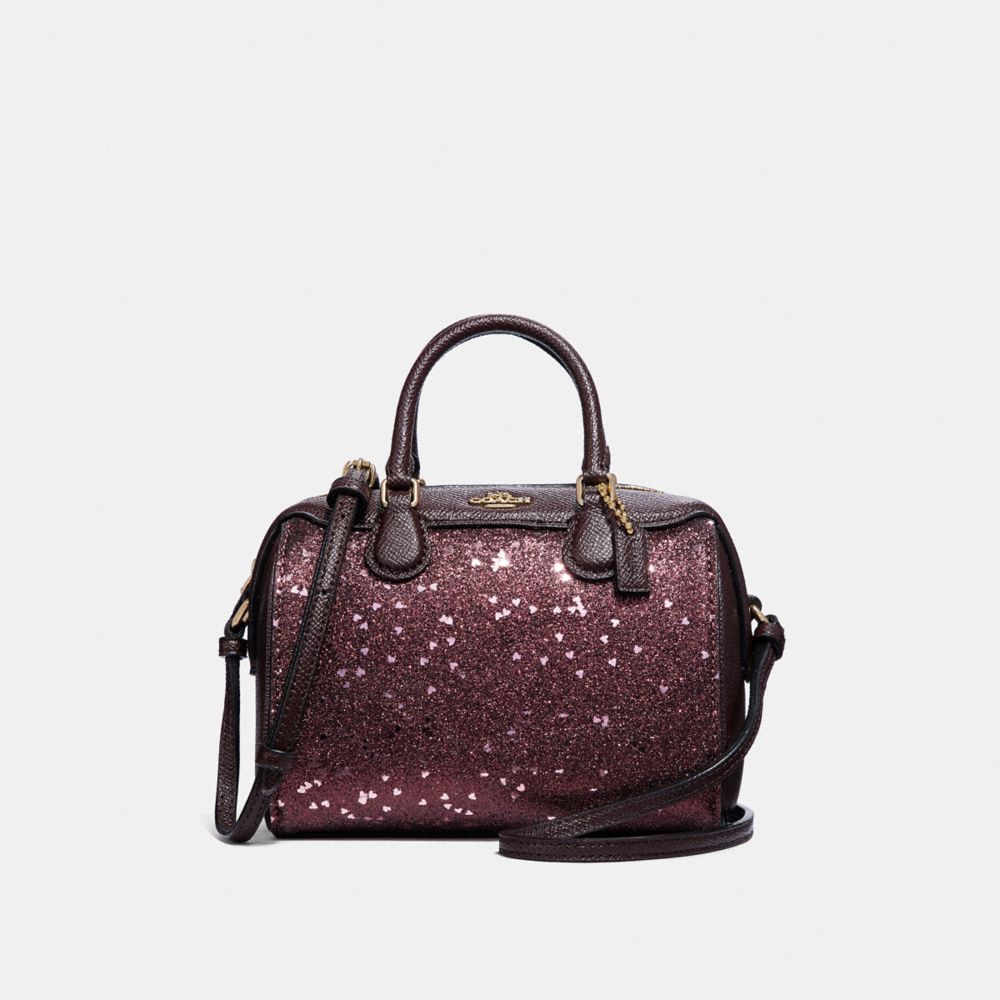 MICRO BENNETT SATCHEL WITH HEART GLITTER - F38063 - RASPBERRY/LIGHT GOLD