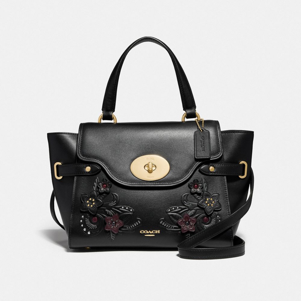 COACH F38065 Blake Flap Carryall With Floral Tooling BLACK/MULTI/LIGHT GOLD