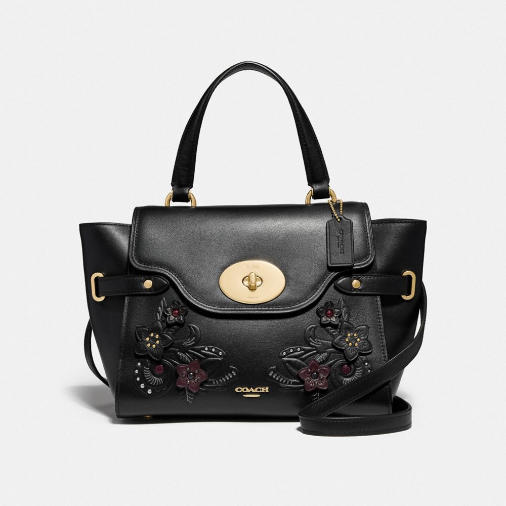 COACH F38065 BLAKE FLAP CARRYALL WITH FLORAL TOOLING BLACK/MULTI/LIGHT GOLD