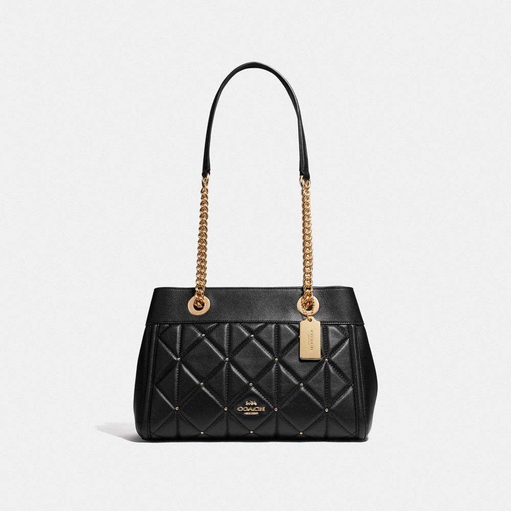 COACH F38071 BROOKE CHAIN CARRYALL WITH STUDDED DIAMOND QUILTING BLACK/LIGHT GOLD