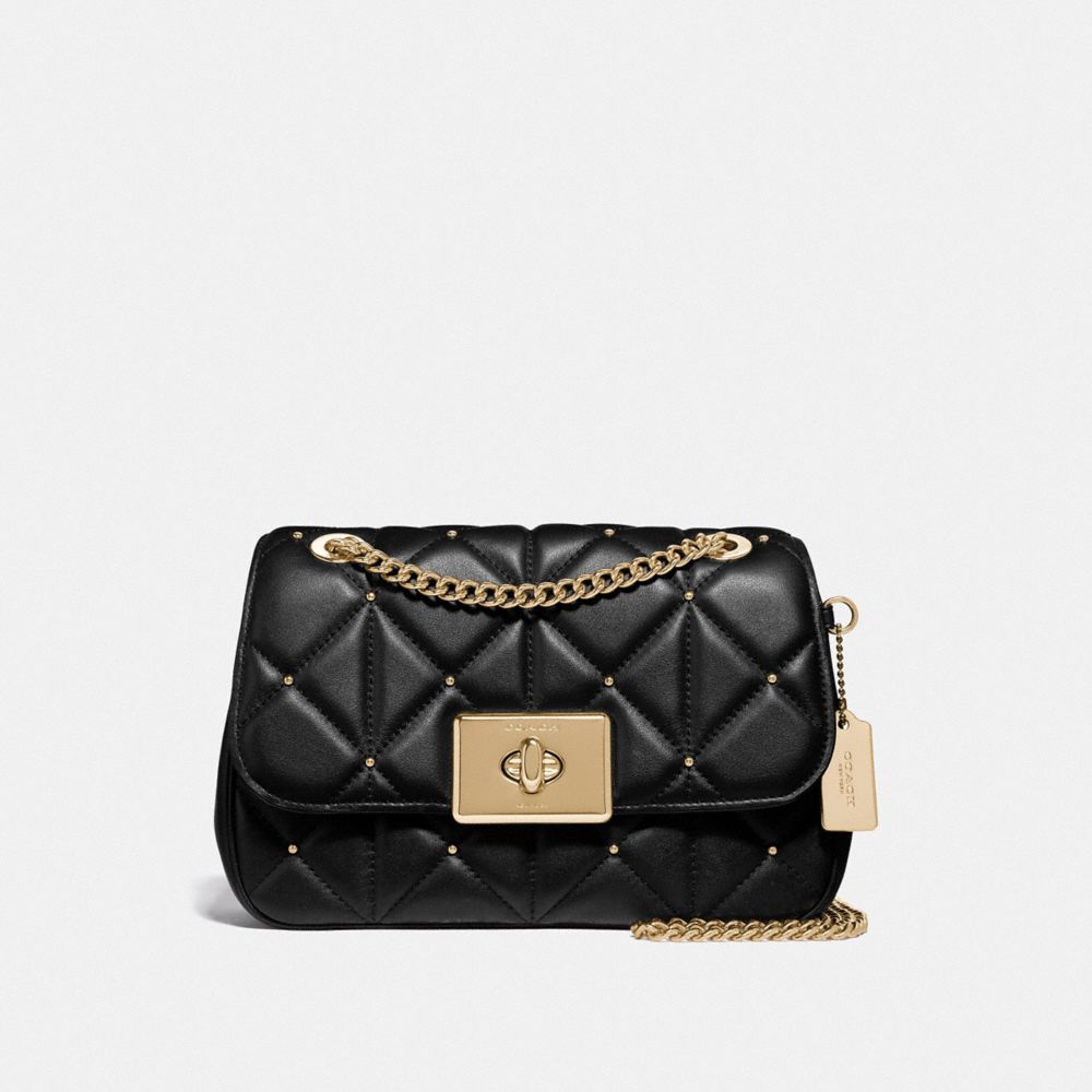 CASSIDY CROSSBODY WITH STUDDED DIAMOND QUILTING - COACH F38074 - BLACK/LIGHT GOLD