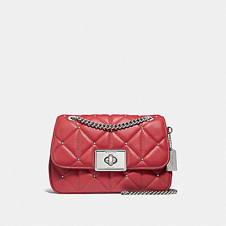 COACH F38074 CASSIDY CROSSBODY WITH STUDDED DIAMOND QUILTING WASHED-RED/SILVER