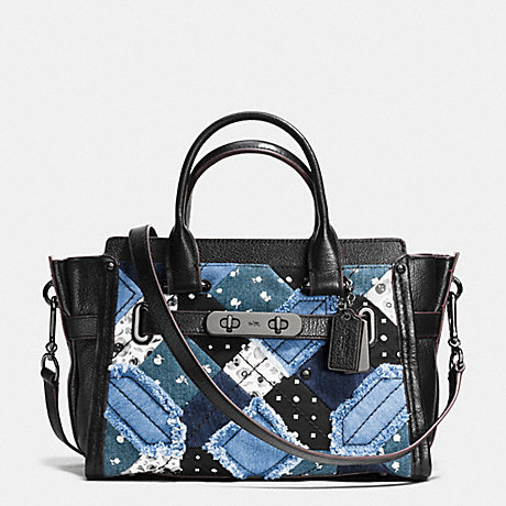 COACH F38075 COACH SWAGGER 27 IN CANYON QUILT DENIM DARK-GUNMETAL/DENIM-SKULL-PRINT