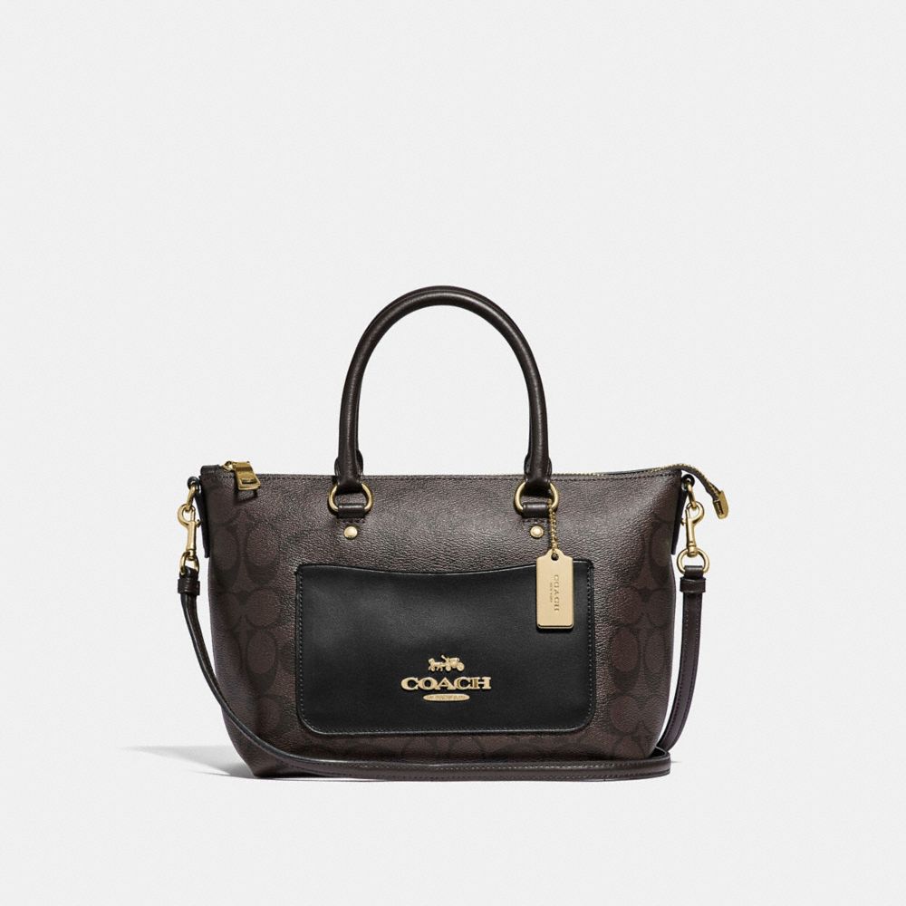 COACH F38089 MINI EMMA SATCHEL IN SIGNATURE CANVAS BROWN/BLACK/IMITATION GOLD