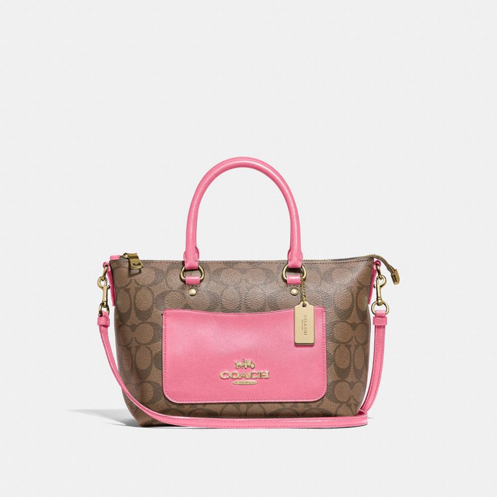 COACH F38089 Mini Emma Satchel In Signature Canvas KHAKI/PINK RUBY/GOLD