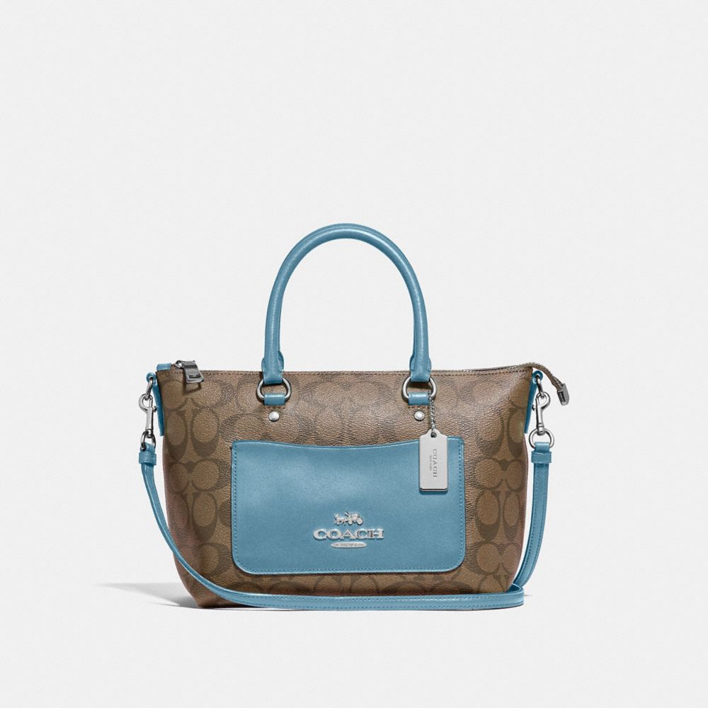 COACH F38089 Mini Emma Satchel In Signature Canvas KHAKI/CORNFLOWER/SILVER