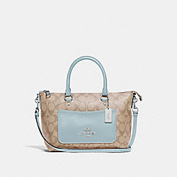 MINI EMMA SATCHEL IN SIGNATURE CANVAS - LIGHT KHAKI/SEAFOAM/SILVER - COACH F38089