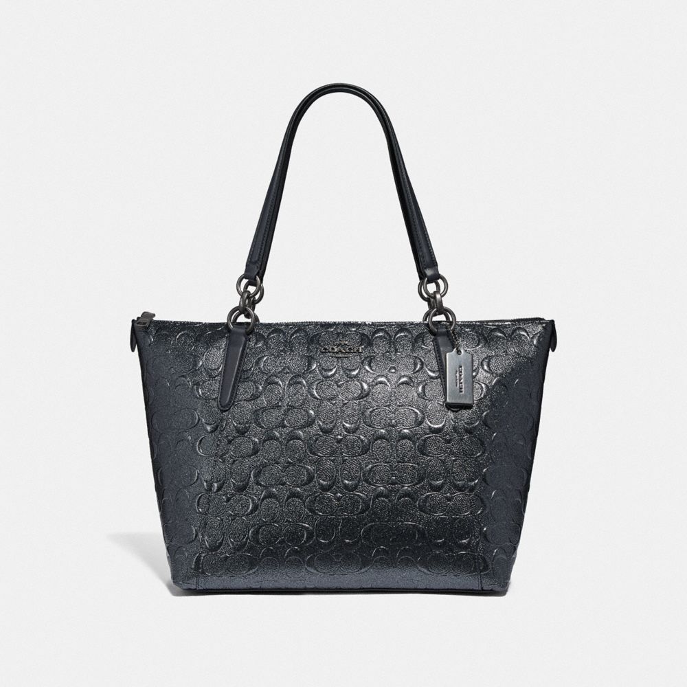 COACH F38091 - AVA TOTE IN SIGNATURE LEATHER CHARCOAL/BLACK ANTIQUE NICKEL