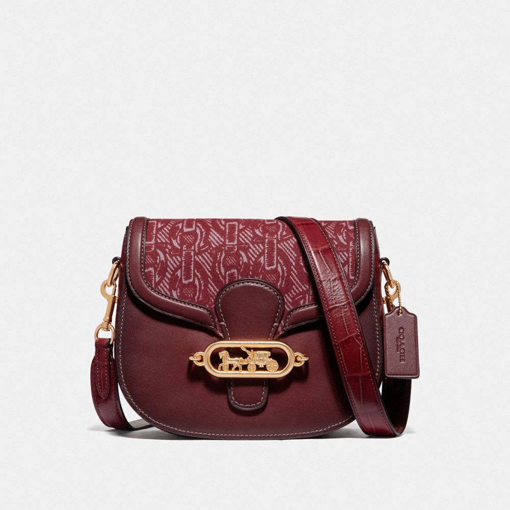 ELLE SADDLE BAG WITH CHAIN PRINT - F38111 - CLARET/LIGHT GOLD