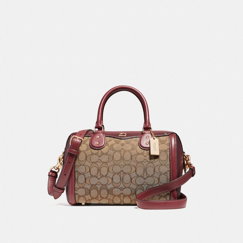 IVIE BENNETT SATCHEL IN SIGNATURE JACQUARD - F38112 - KHAKI/WINE/LIGHT GOLD