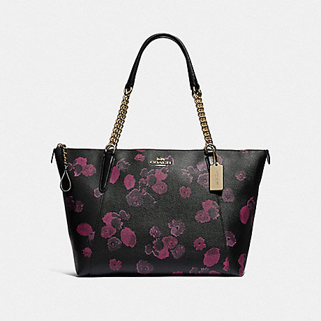 COACH AVA CHAIN TOTE WITH HALFTONE FLORAL PRINT - BLACK/WINE/LIGHT GOLD - F38114