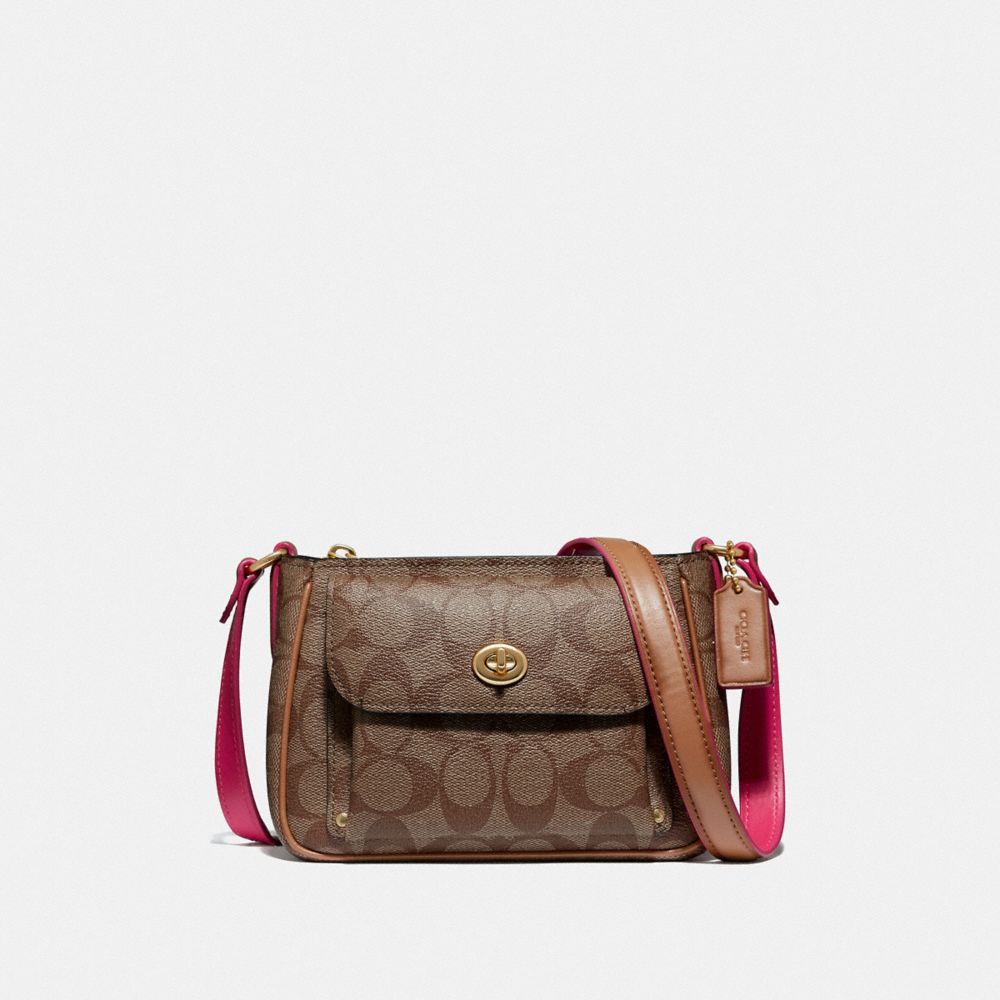 SADIE CROSSBODY IN SIGNATURE CANVAS - KHAKI/NEON PINK/LIGHT GOLD - COACH F38121