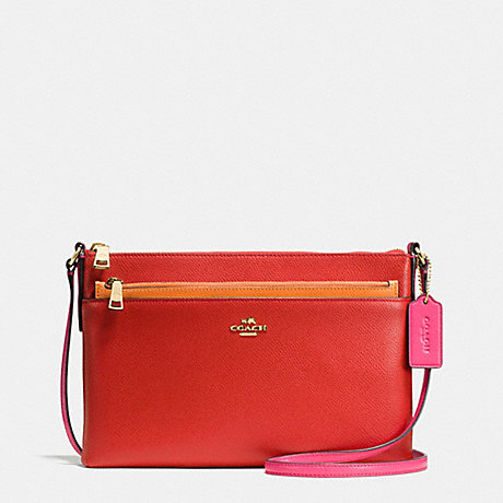 COACH F38122 EAST/WEST CROSSBODY WITH POP UP POUCH IN COLORBLOCK LEATHER IMITATION-GOLD/CARMINE-MULTI