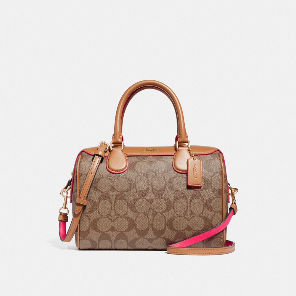 COACH F38133 - MINI BENNETT SATCHEL IN SIGNATURE CANVAS KHAKI/NEON PINK/LIGHT GOLD