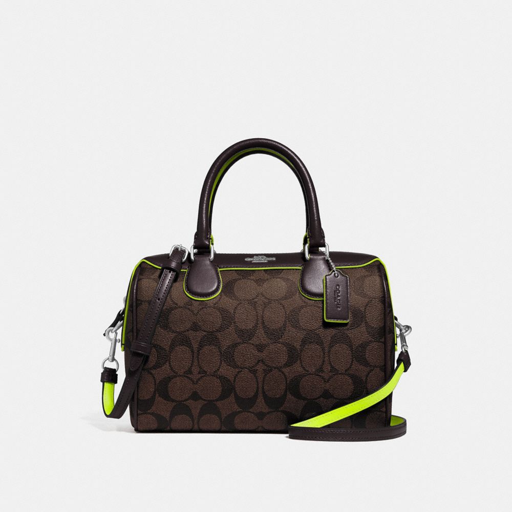 MINI BENNETT SATCHEL IN SIGNATURE CANVAS - SV/BROWN/NEON YELLOW - COACH F38133