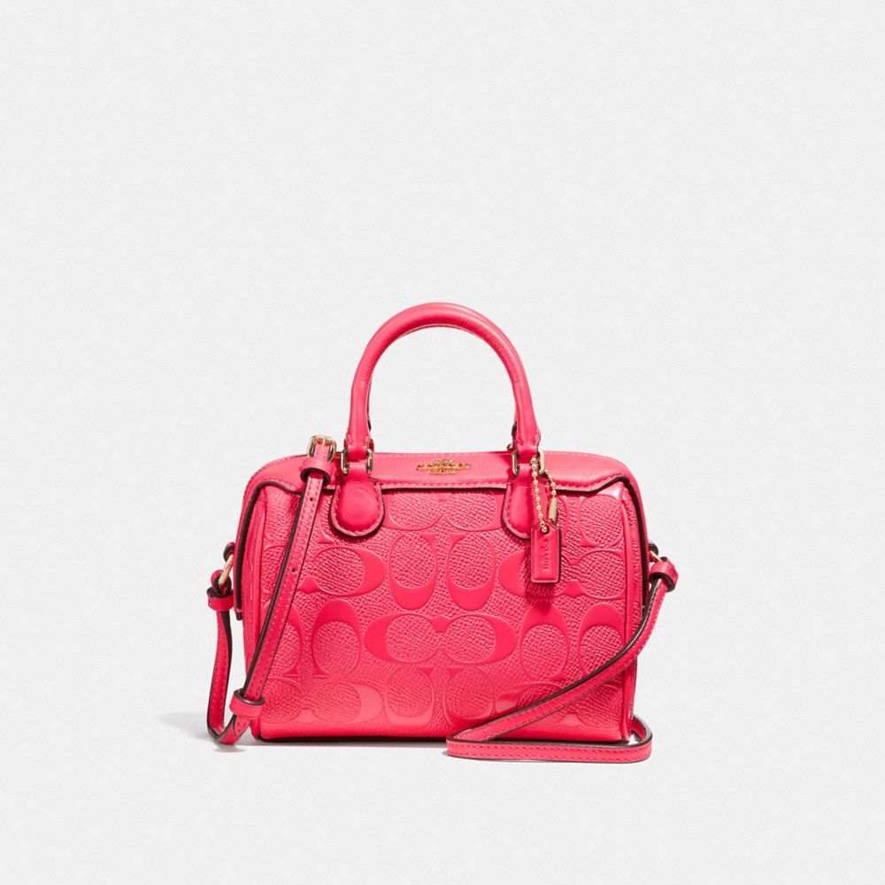 MICRO BENNETT SATCHEL IN SIGNATURE LEATHER - F38138 - NEON PINK/LIGHT GOLD