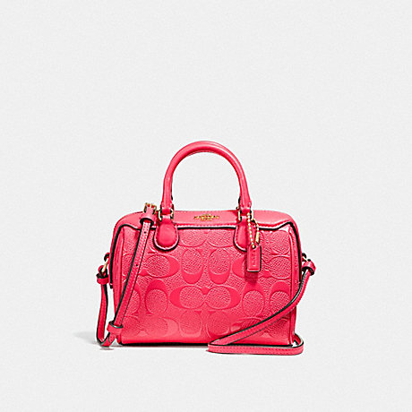COACH F38138 MICRO BENNETT SATCHEL IN SIGNATURE LEATHER NEON-PINK/LIGHT-GOLD