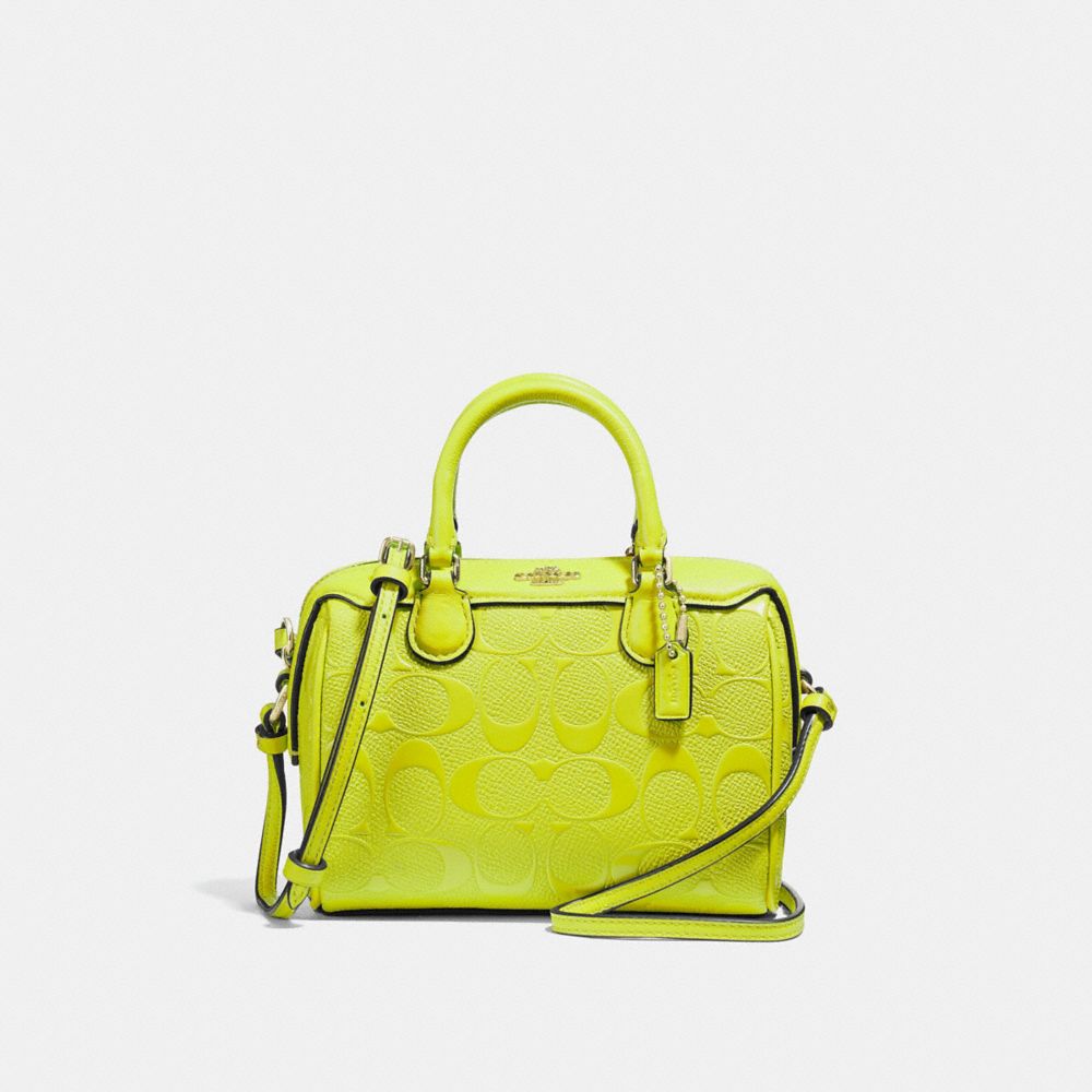 MICRO BENNETT SATCHEL IN SIGNATURE LEATHER - F38138 - NEON YELLOW/LIGHT GOLD