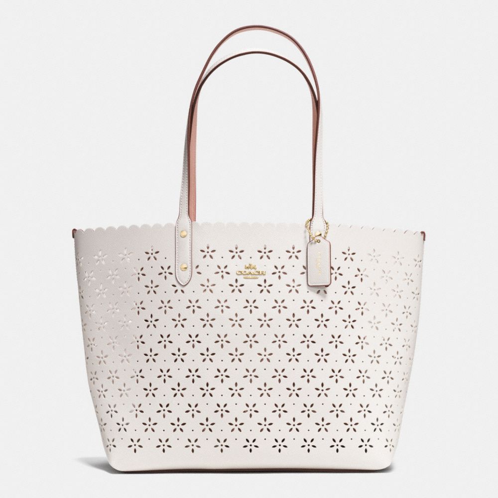 COACH F38158 City Tote In Laser Cut Leather  IMITATION GOLD/CHALK GLITTER