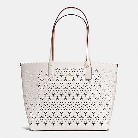 COACH F38158 CITY TOTE IN LASER CUT LEATHER -IMITATION-GOLD/CHALK-GLITTER