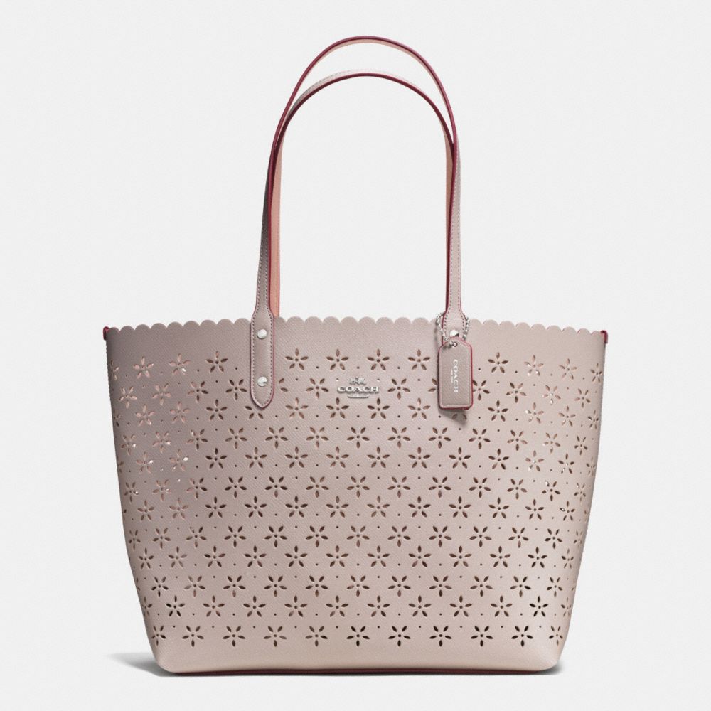 COACH F38158 - CITY TOTE IN LASER CUT LEATHER  SILVER/GREY BIRCH GLITTER